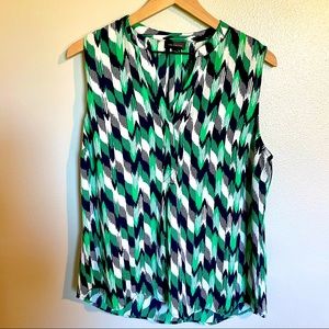 The Limited Navy and Green Sleeveless Work Blouse